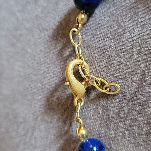 Royal Blue Gold Plated Baroque Etruscan Kundan Beaded Bracelet - Picture 4 of 5